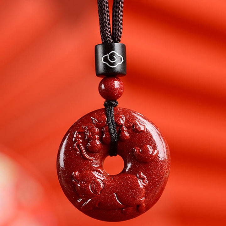 Buddha Stones Zodiaco cinese Cinabro Fibbia della pace Collana pendente calma - Maiale - Piccolo 28*8 mm - image 36