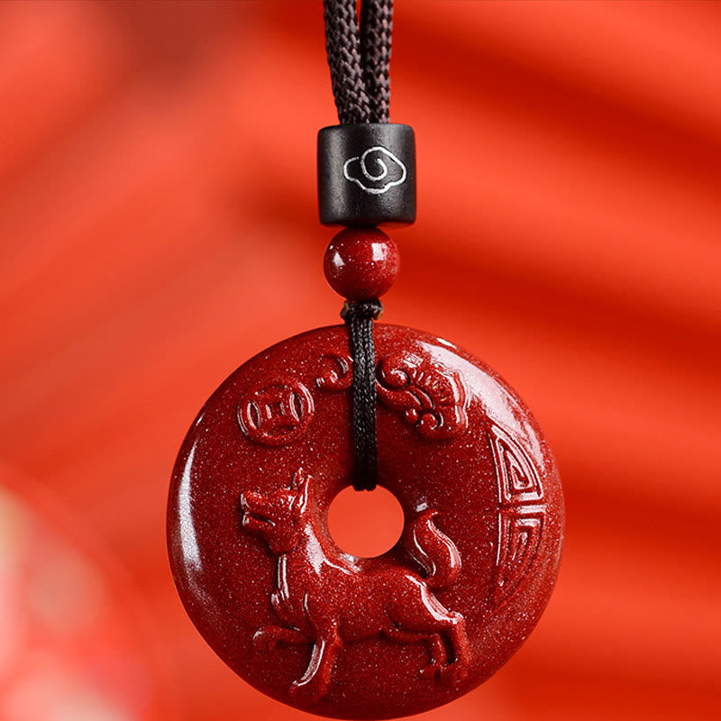 Buddha Stones Zodiaco cinese Cinabro Fibbia della pace Collana pendente calma - Cane - Medio 32*9 mm - image 35