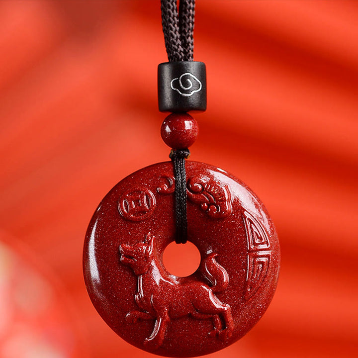 Buddha Stones Zodiaco cinese Cinabro Fibbia della pace Collana pendente calma - Cane - Medio 32*9 mm - image 35