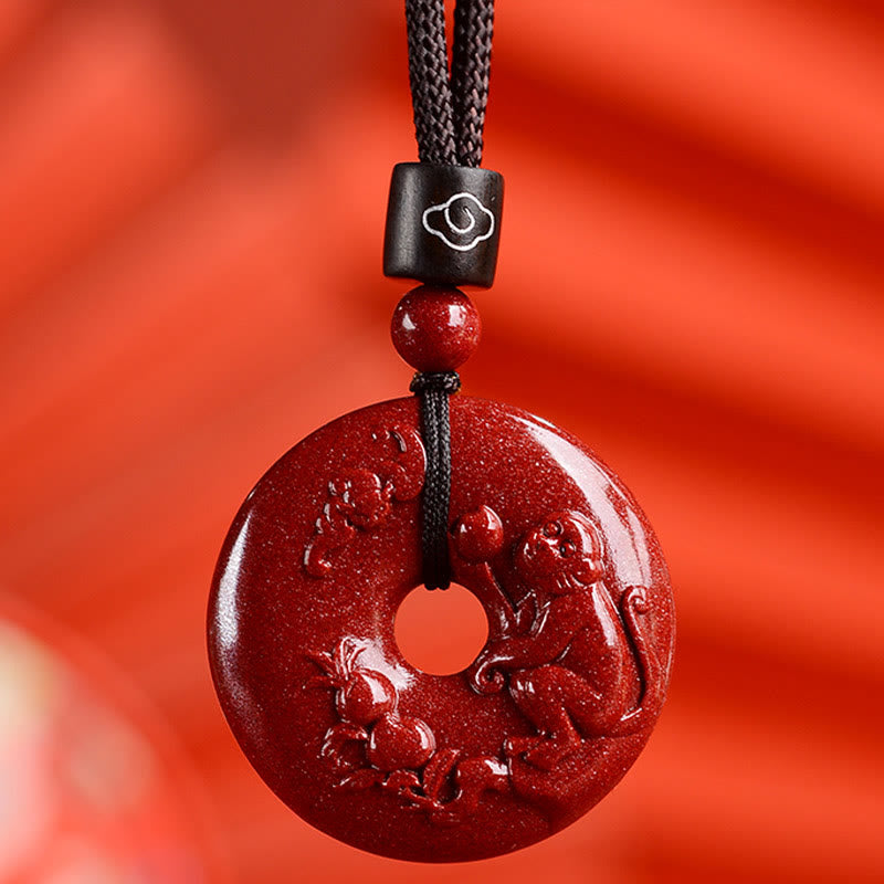 Buddha Stones Zodiaco cinese Cinabro Fibbia della pace Collana pendente calma - Scimmia - Medio 32*9 mm - image 31