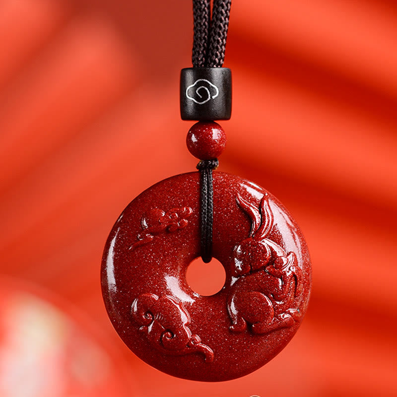 Buddha Stones Zodiaco cinese Cinabro Fibbia della pace Collana pendente calma - Coniglio - Medio 32*9 mm - image 20