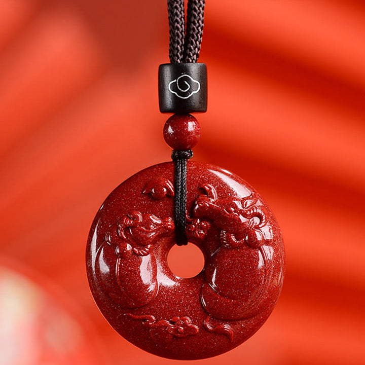 Buddha Stones Zodiaco cinese Cinabro Fibbia della pace Collana pendente calma - Bue - Medio 32*9 mm - image 16