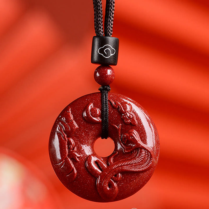 Buddha Stones Zodiaco cinese Cinabro Fibbia della pace Collana pendente calma - Serpente - Medio 32*9 mm - image 1