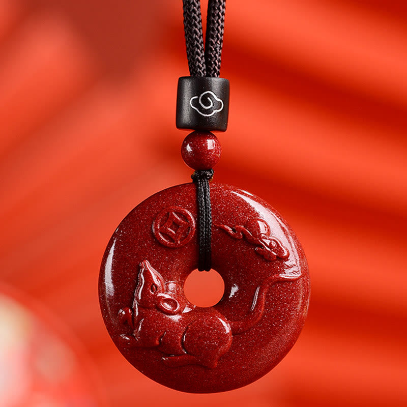 Buddha Stones Zodiaco cinese Cinabro Fibbia della pace Collana pendente calma - Ratto - Medio 32*9 mm - image 14