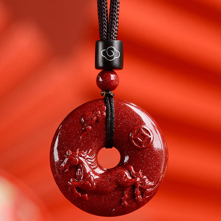 Buddha Stones Zodiaco cinese Cinabro Fibbia della pace Collana pendente calma - Cavallo - Medio 32*9 mm - image 27