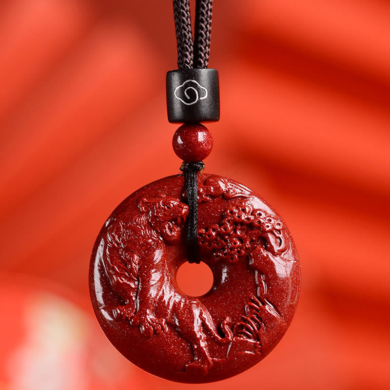 Buddha Stones Zodiaco cinese Cinabro Fibbia della pace Collana pendente calma - Tigre - Medio 32*9 mm - image 18
