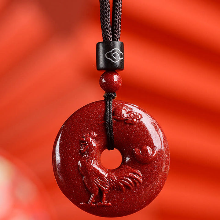Buddha Stones Zodiaco cinese Cinabro Fibbia della pace Collana pendente calma - Gallo - Medio 32*9 mm - image 33