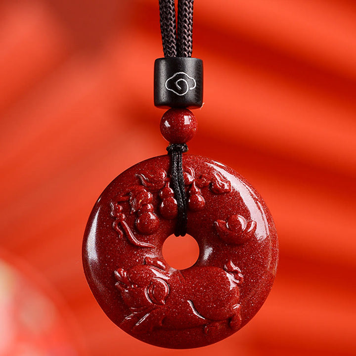 Buddha Stones Zodiaco cinese Cinabro Fibbia della pace Collana pendente calma - Maiale - Medio 32*9 mm - image 37