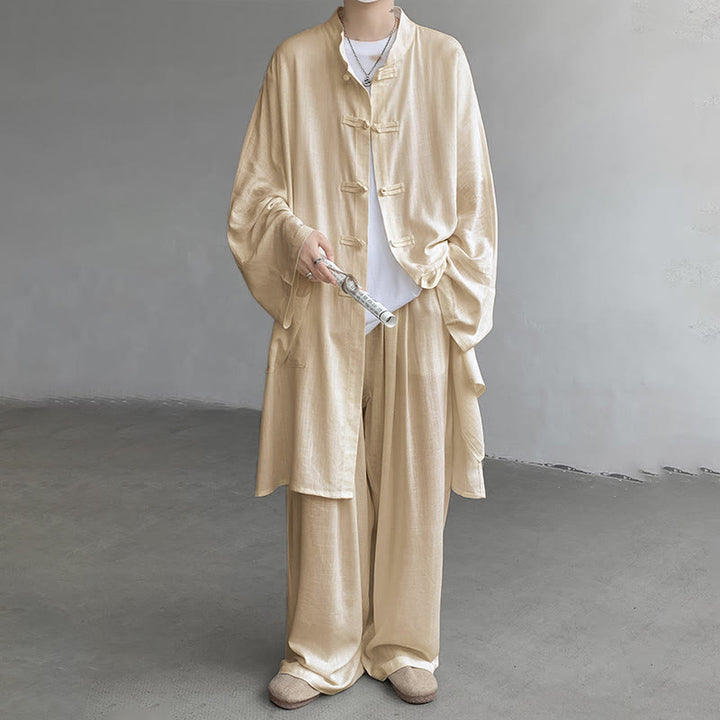 Buddha Stones 2 pezzi da uomo manica lunga rana-bottoni camicia pantaloni meditazione zen cotone abbigliamento set