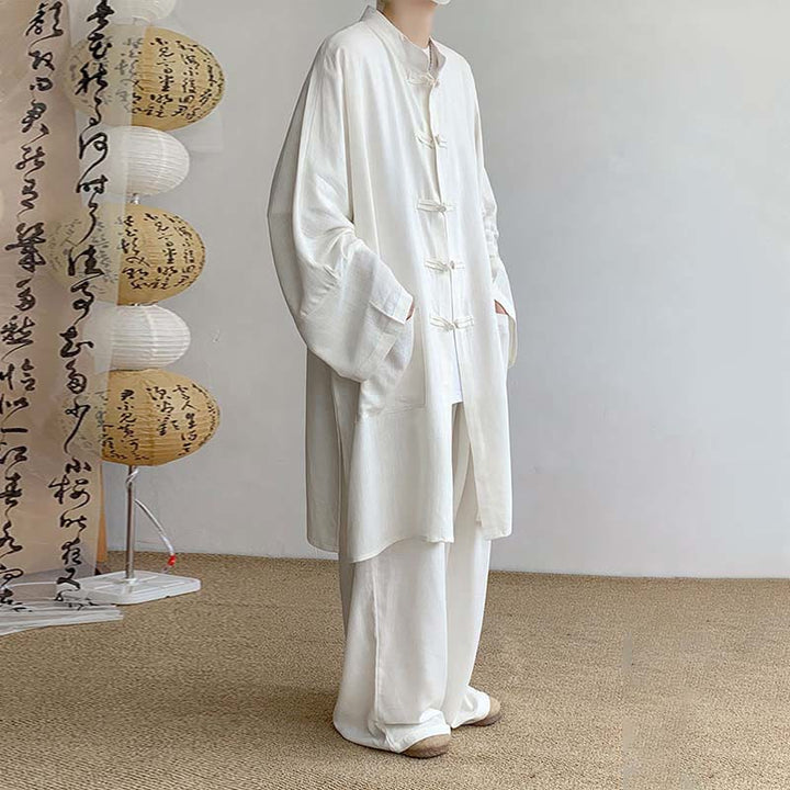 Buddha Stones 2 pezzi da uomo manica lunga rana-bottoni camicia pantaloni meditazione zen cotone abbigliamento set - image 4