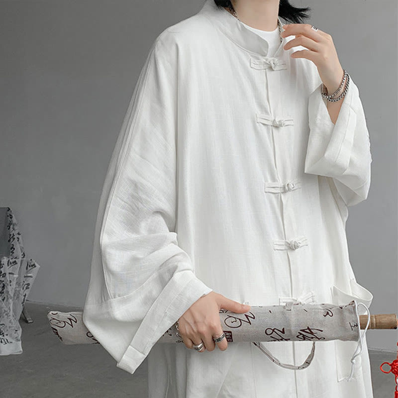 Buddha Stones 2 pezzi da uomo manica lunga rana-bottoni camicia pantaloni meditazione zen cotone abbigliamento set - image 9