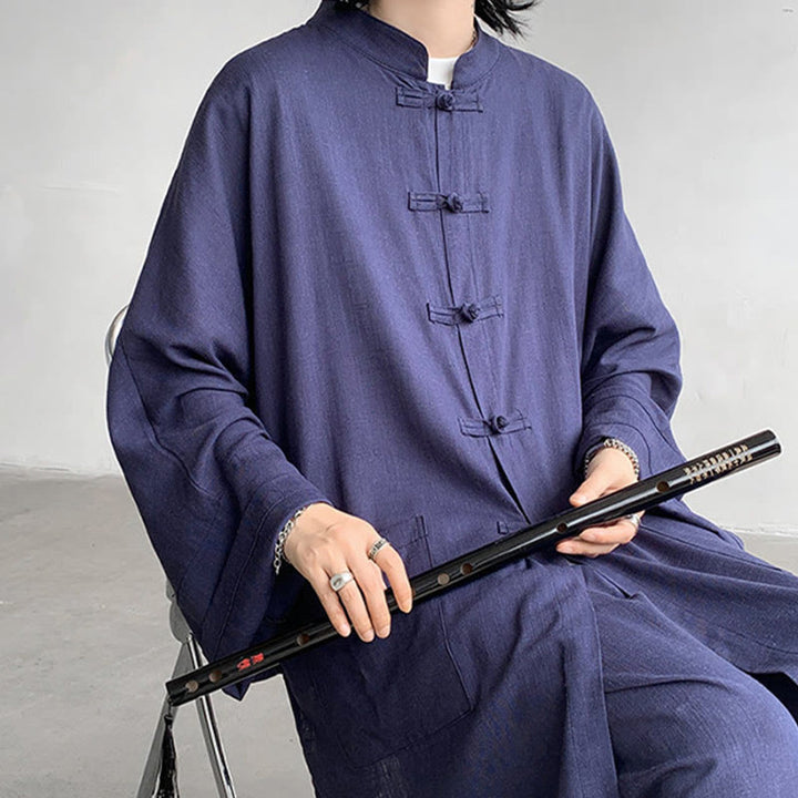 Buddha Stones 2 pezzi da uomo manica lunga rana-bottoni camicia pantaloni meditazione zen cotone abbigliamento set - image 15
