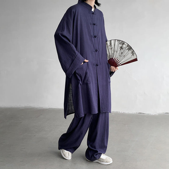 Buddha Stones 2 pezzi da uomo manica lunga rana-bottoni camicia pantaloni meditazione zen cotone abbigliamento set