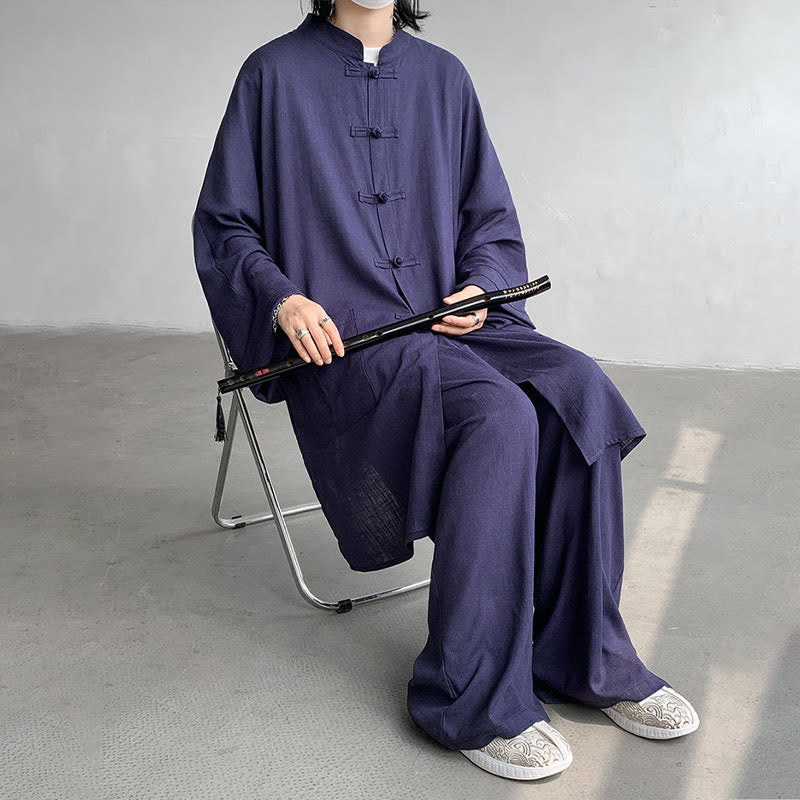 Buddha Stones 2 pezzi da uomo manica lunga rana-bottoni camicia pantaloni meditazione zen cotone abbigliamento set