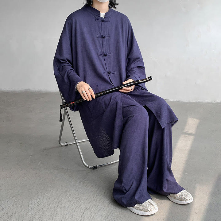 Buddha Stones 2 pezzi da uomo manica lunga rana-bottoni camicia pantaloni meditazione zen cotone abbigliamento set