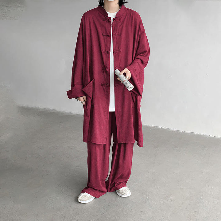Buddha Stones 2 pezzi da uomo manica lunga rana-bottoni camicia pantaloni meditazione zen cotone abbigliamento set