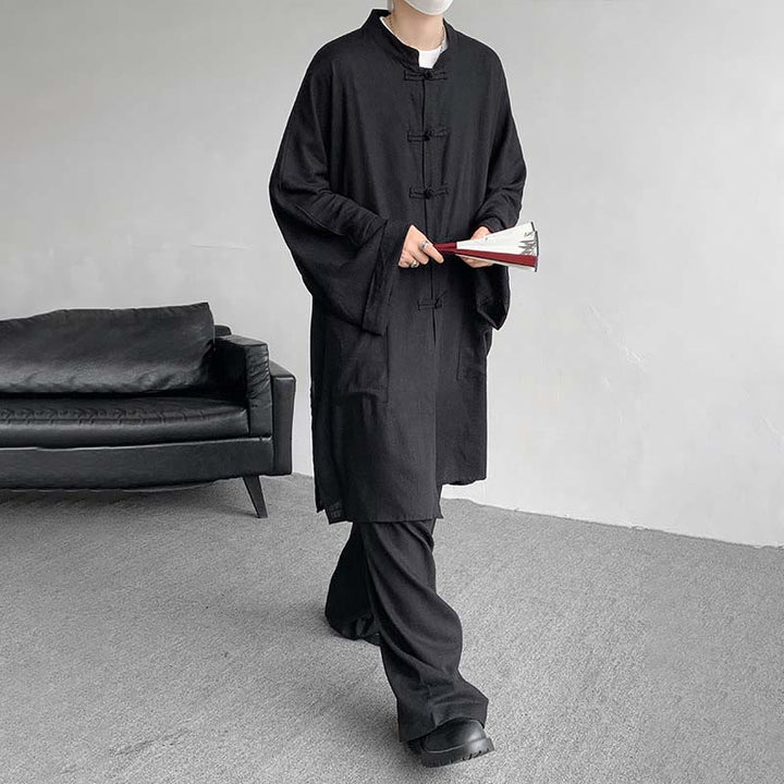 Buddha Stones 2 pezzi da uomo manica lunga rana-bottoni camicia pantaloni meditazione zen cotone abbigliamento set