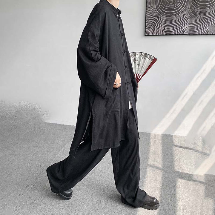 Buddha Stones 2 pezzi da uomo manica lunga rana-bottoni camicia pantaloni meditazione zen cotone abbigliamento set