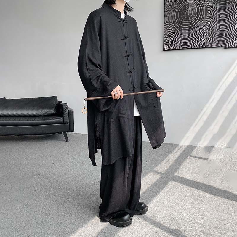 Buddha Stones 2 pezzi da uomo manica lunga rana-bottoni camicia pantaloni meditazione zen cotone abbigliamento set
