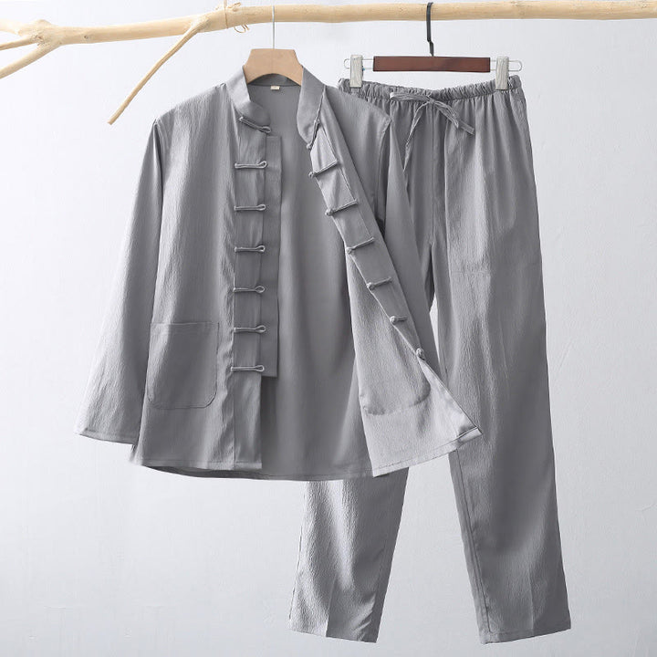 Set di 2 pezzi di abiti tradizionali da uomo con bottoni a rana, camicia a maniche lunghe e pantaloni, in Buddha Stones - Grigio - US/UK/AU44, EU54 (4XL) - image 8