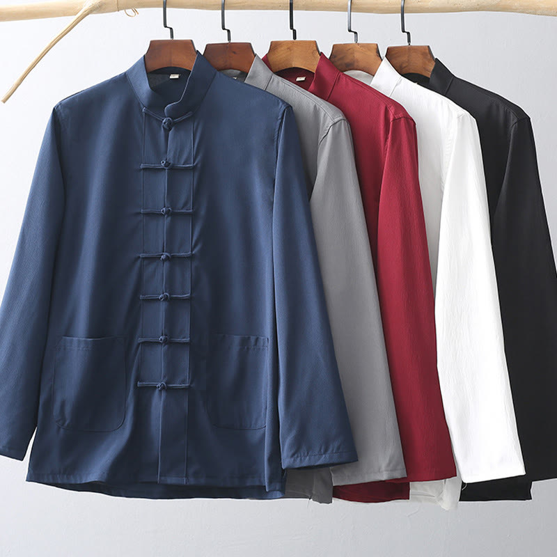 Set di 2 pezzi di abiti tradizionali da uomo con bottoni a rana, camicia a maniche lunghe e pantaloni, in Buddha Stones - image 1