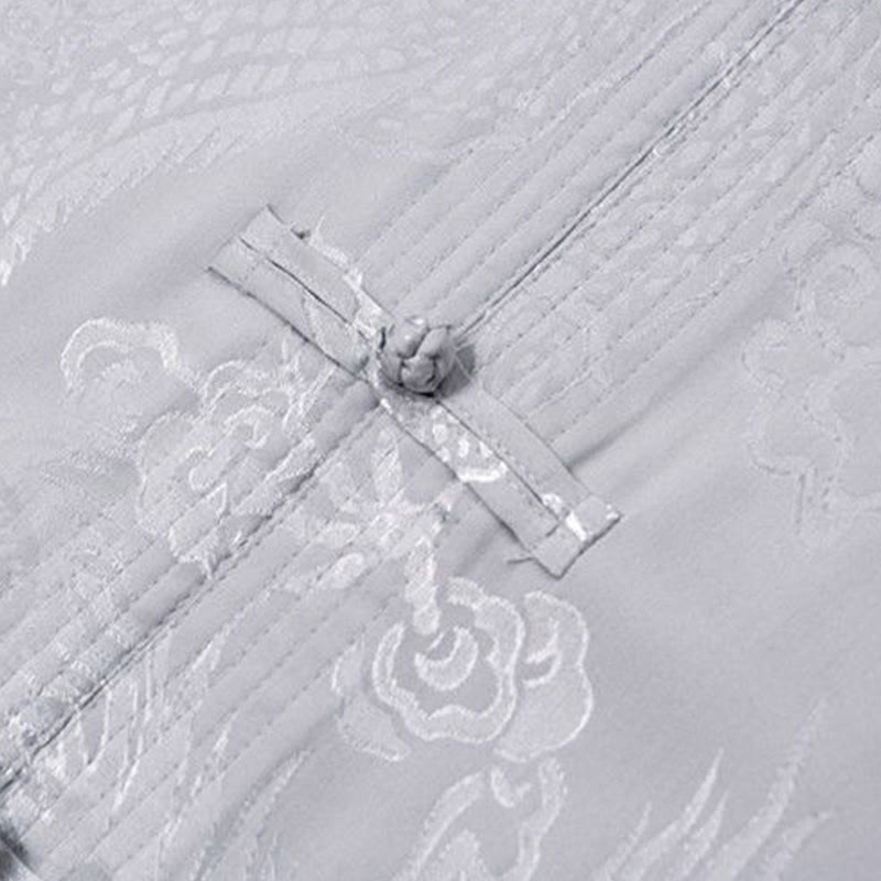 Buddha Stones 2 pezzi Tang Suit Drago Rana-bottone Uomo Manica Lunga Camicia Pantaloni Abbigliamento Set - image 9