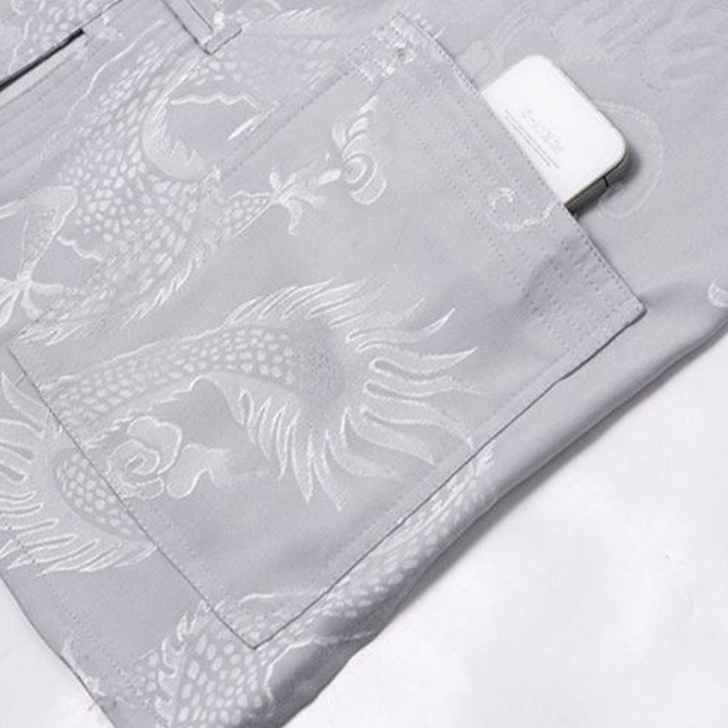 Buddha Stones 2 pezzi Tang Suit Drago Rana-bottone Uomo Manica Lunga Camicia Pantaloni Abbigliamento Set