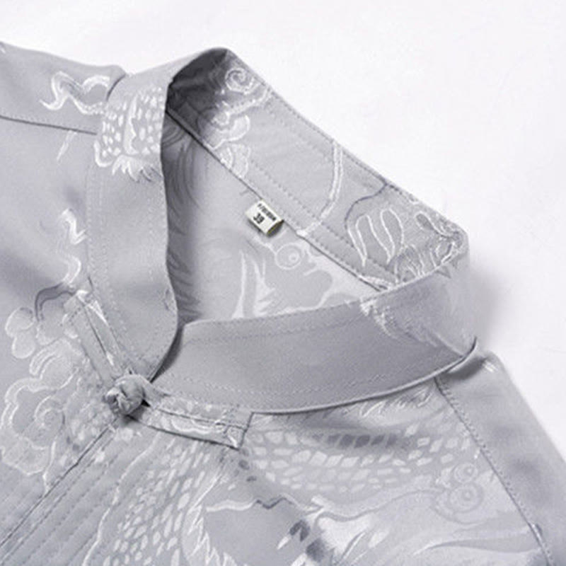 Buddha Stones 2 pezzi Tang Suit Drago Rana-bottone Uomo Manica Lunga Camicia Pantaloni Abbigliamento Set