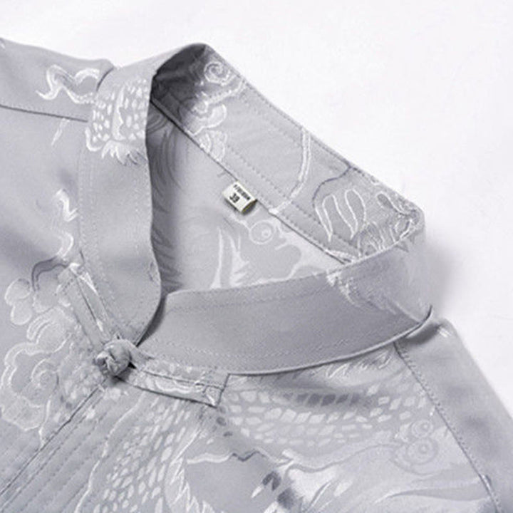 Buddha Stones 2 pezzi Tang Suit Drago Rana-bottone Uomo Manica Lunga Camicia Pantaloni Abbigliamento Set