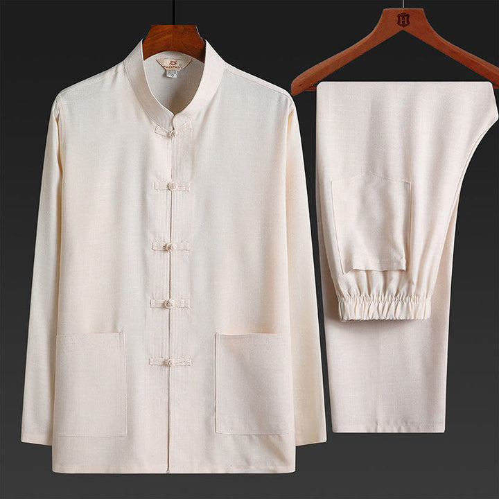 Buddha Stones 2 pezzi Tang Suit tinta unita Frog-Bottone uomo manica lunga camicia pantaloni set - Biancheria - Set da 2 pezzi - US/UK/AU44, EU54 (4XL) - image 18