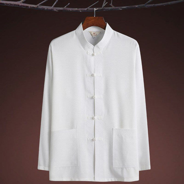 Buddha Stones 2 pezzi Tang Suit tinta unita Frog-Bottone uomo manica lunga camicia pantaloni set - image 22