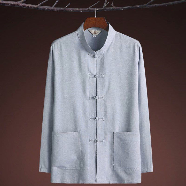 Set di 2 pezzi di tuta da uomo con bottoni a rana, camicia a maniche lunghe e pantaloni, in tinta unita, Buddha Stones - image 5