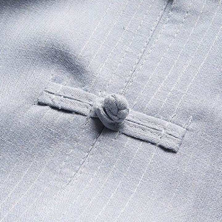 Buddha Stones 2 pezzi Tang Suit tinta unita Frog-Bottone uomo manica lunga camicia pantaloni set - image 10