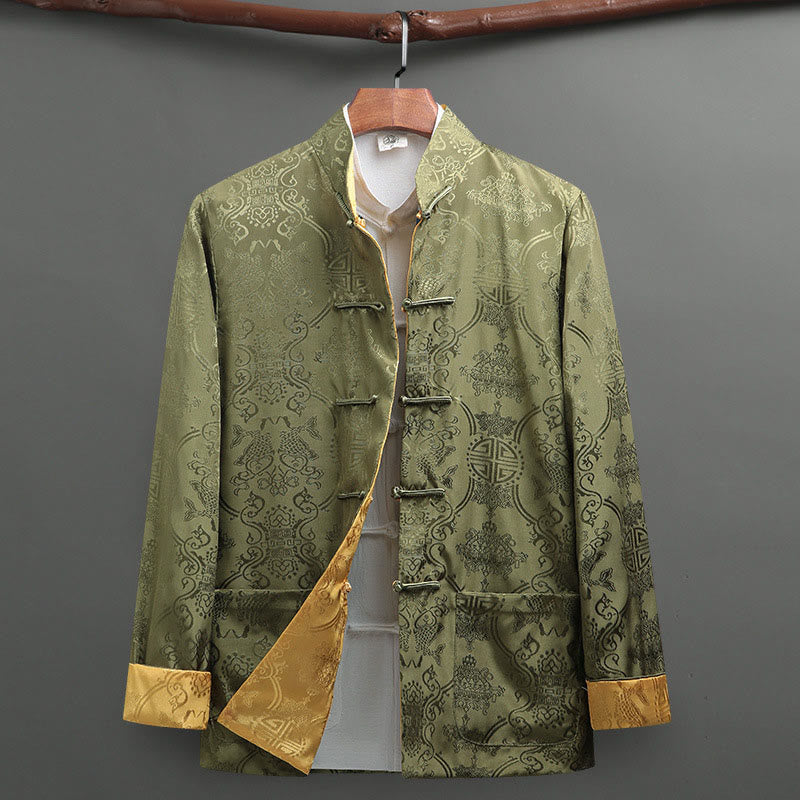 Buddha Stones 2 pezzi da uomo Tang Suit Koi Fish Pattern Frog-Button manica lunga camicia pantaloni set - image 23