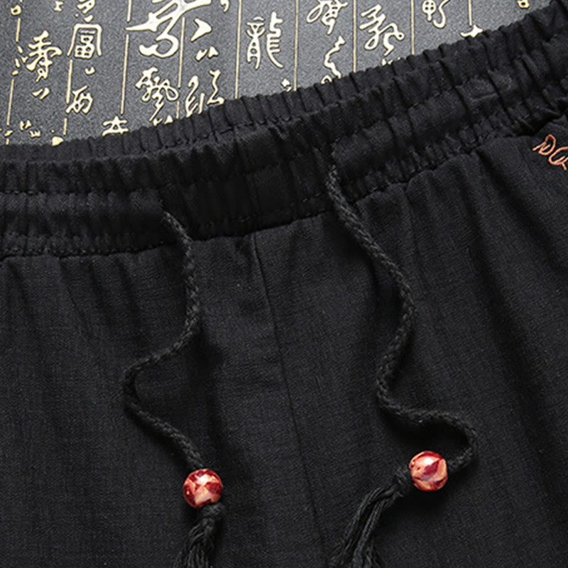 Buddha Stones 2 pezzi da uomo Tang Suit Koi Fish Pattern Frog-Button manica lunga camicia pantaloni set - image 2