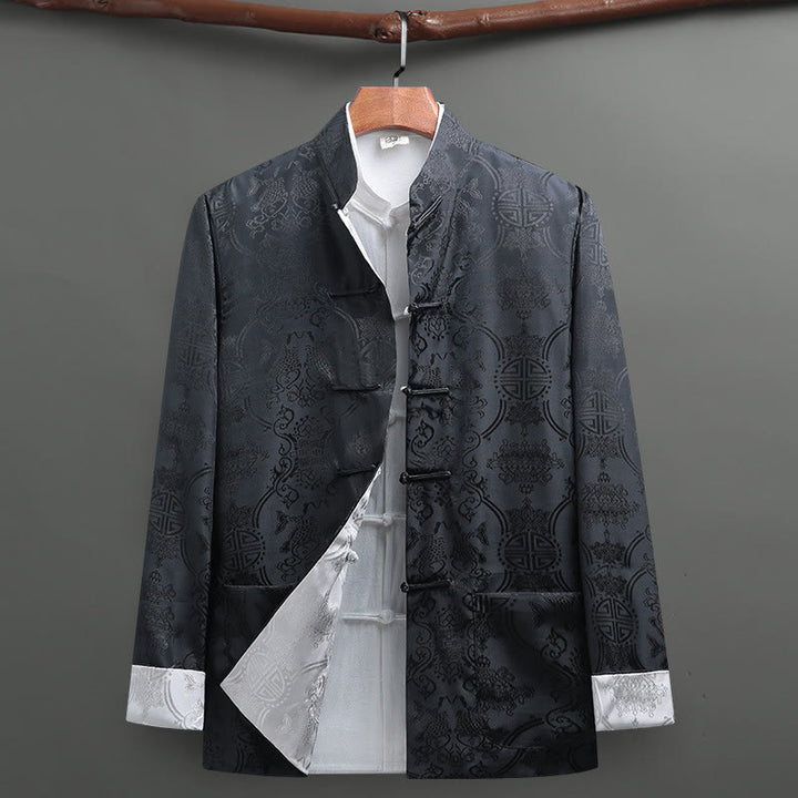 Buddha Stones Uomo Rana-Bottone Tang Suit Koi Fish Pattern Giacca Manica Lunga Camicia Con Tasche