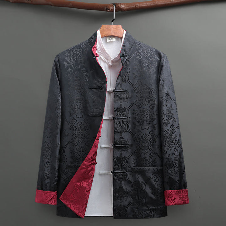 Buddha Stones Uomo Rana-Bottone Tang Suit Koi Fish Pattern Giacca Manica Lunga Camicia Con Tasche