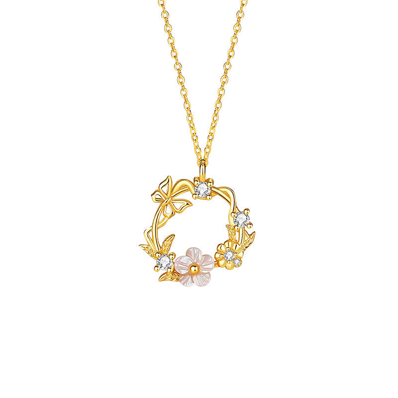 Collana con ciondolo a forma di farfalla con fiore di pesco e zirconi cubici in argento sterling 925 Buddha Stones