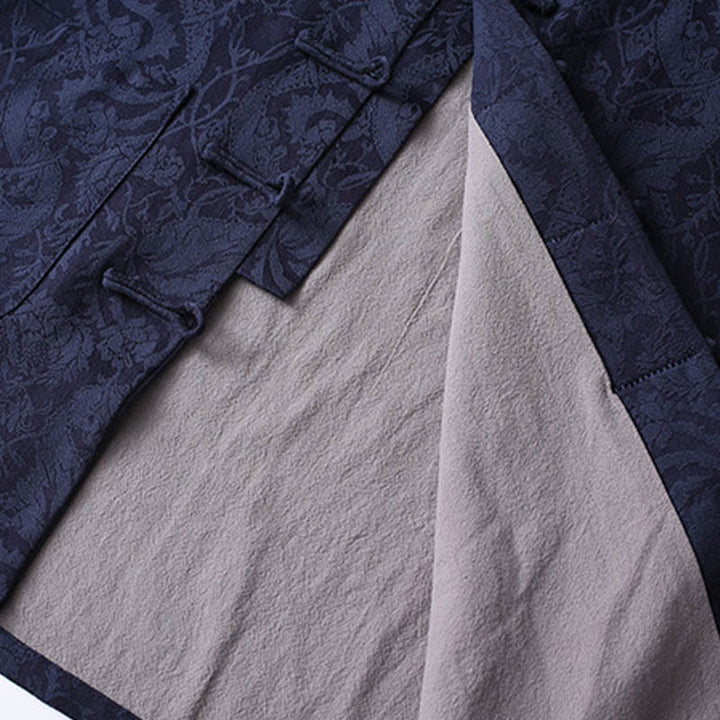 Buddha Stones 2 pezzi da uomo Tang Suit Jacquard Vine Pattern Frog-Bottone in cotone a maniche lunghe Camicia Pantaloni Set - image 3