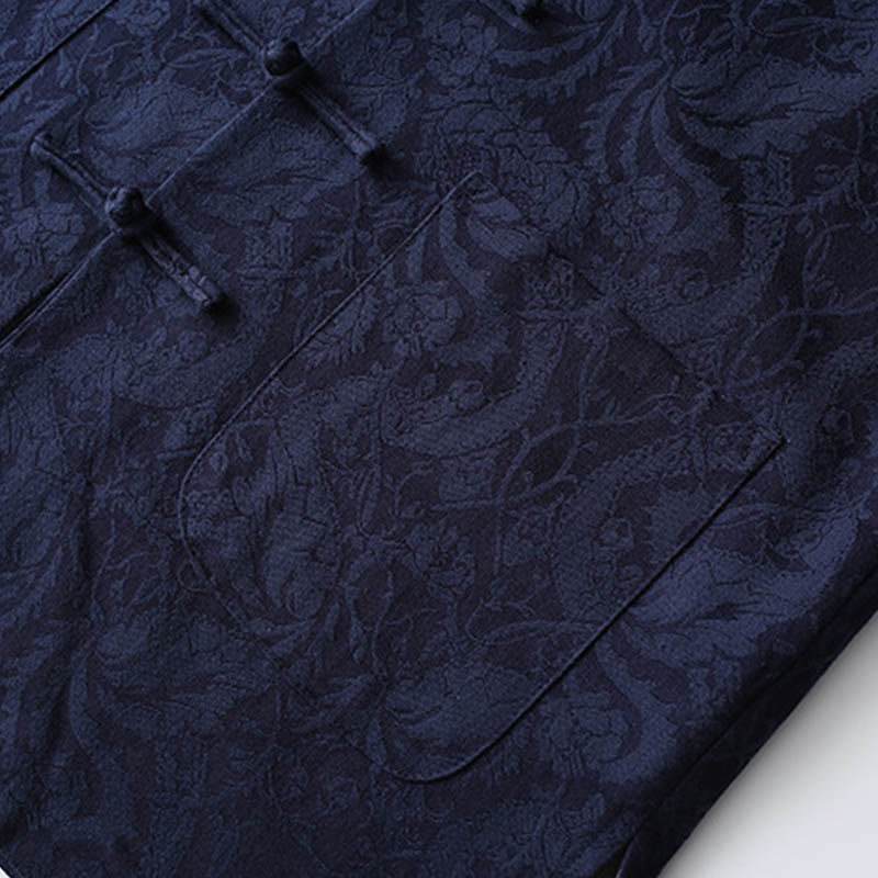 Buddha Stones 2 pezzi da uomo Tang Suit Jacquard Vine Pattern Frog-Bottone in cotone a maniche lunghe Camicia Pantaloni Set