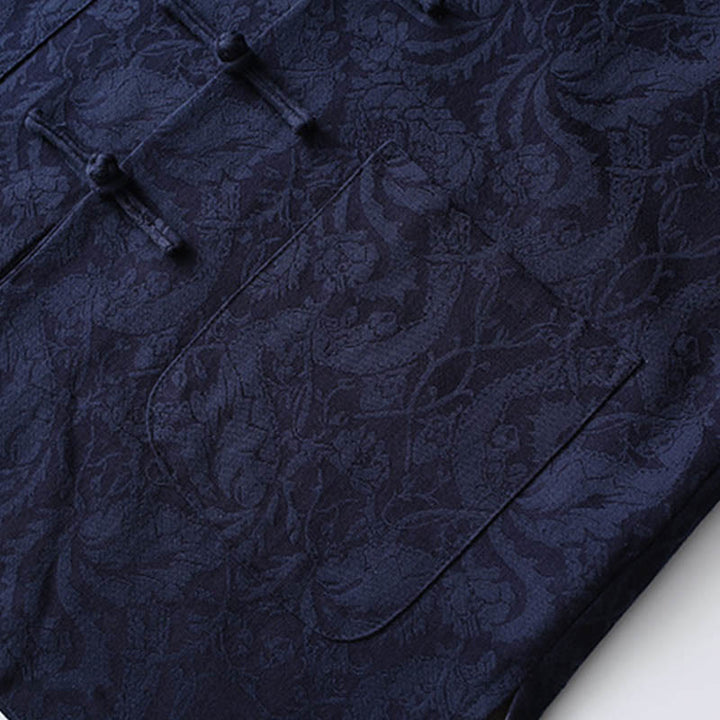 Buddha Stones 2 pezzi da uomo Tang Suit Jacquard Vine Pattern Frog-Bottone in cotone a maniche lunghe Camicia Pantaloni Set