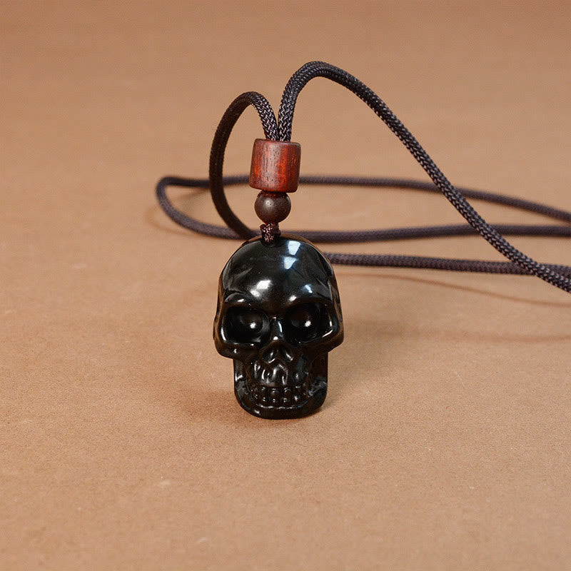 Collana pendente con scheletro Shmashana in corda di ossidiana nera Buddha Stones