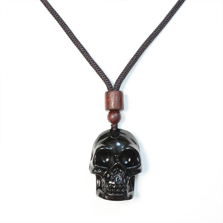 Collana pendente con scheletro Shmashana in corda di ossidiana nera Buddha Stones