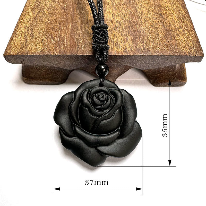 Collana con ciondolo di purificazione di rosa nera con corda di ossidiana nera Buddha Stones
