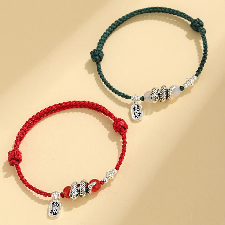 Buddha Stones Rame Fu Carattere Anno del serpente Braccialetto portafortuna con corda rossa