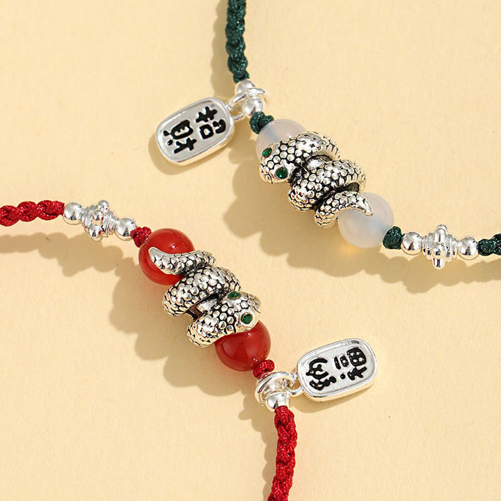Buddha Stones Rame Fu Carattere Anno del serpente Braccialetto portafortuna con corda rossa