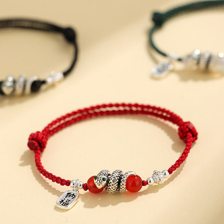 Buddha Stones Rame Fu Carattere Anno del serpente Braccialetto portafortuna con corda rossa