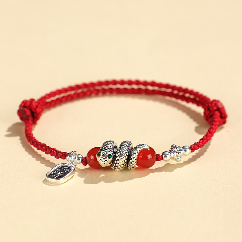Buddha Stones Rame Fu Carattere Anno del serpente Braccialetto portafortuna con corda rossa
