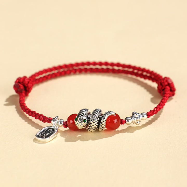 Buddha Stones Rame Fu Carattere Anno del serpente Braccialetto portafortuna con corda rossa