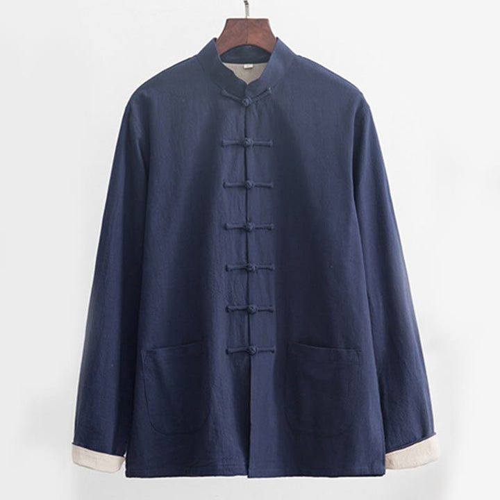 Buddha Stones 2 pezzi Zen Tang Suit da uomo in lino con bottoni a rana, camicia a maniche lunghe e pantaloni set - image 24